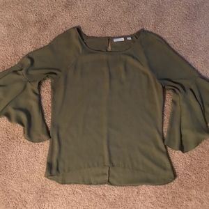 Olive Green Blouse with Bell Sleeves